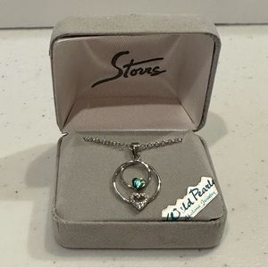 New in Box Wild Pearle Necklace, silver w/ genuine abalone & rhinestone hearts